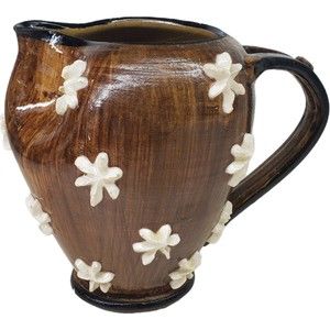MCM Italian Pottery Fratelli Fanciullacci 1950’s Creamer Applied Flowers Brown